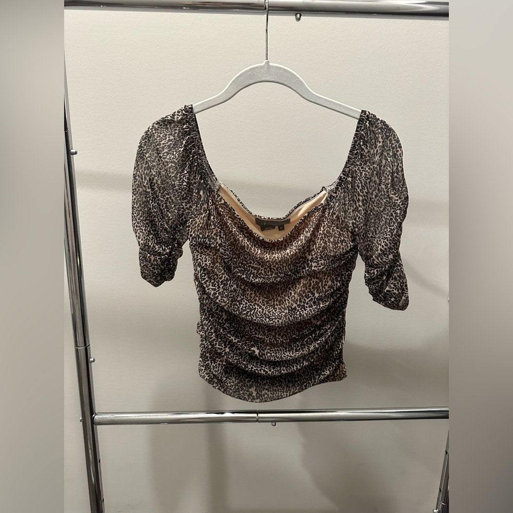 NWT Anthropologie Animal Print Shirred Blouse Top Leopard Print